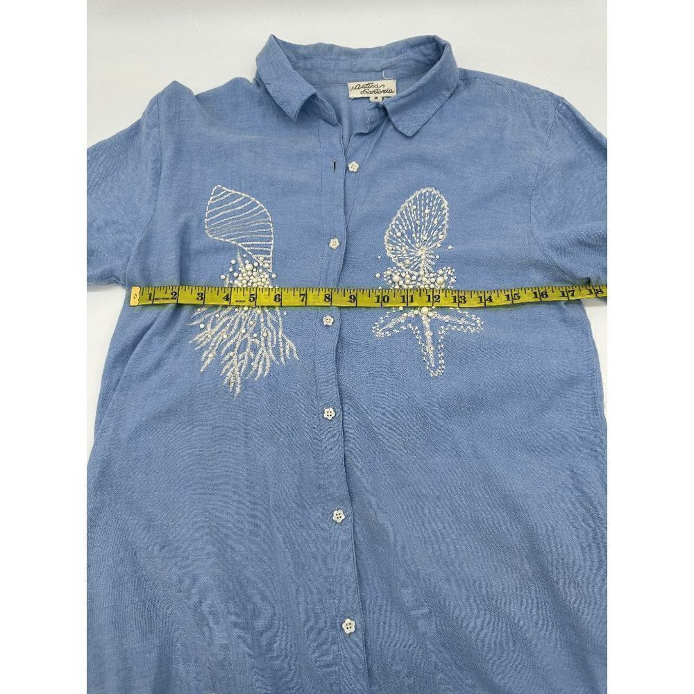 Antica Sartoria Tunic For Women Embroidered and Beaded Sz 2 Button Down & Pocket - Picture 4 of 10